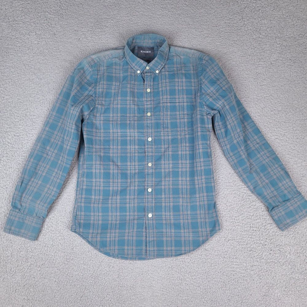 Bonobos Shirt Men's Small Blue Plaid Standard Fit Long Sleeve Button Down